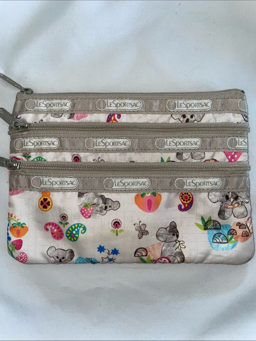 Lesportsac Vintage Triple Zip Pouch in Koala Walla Print